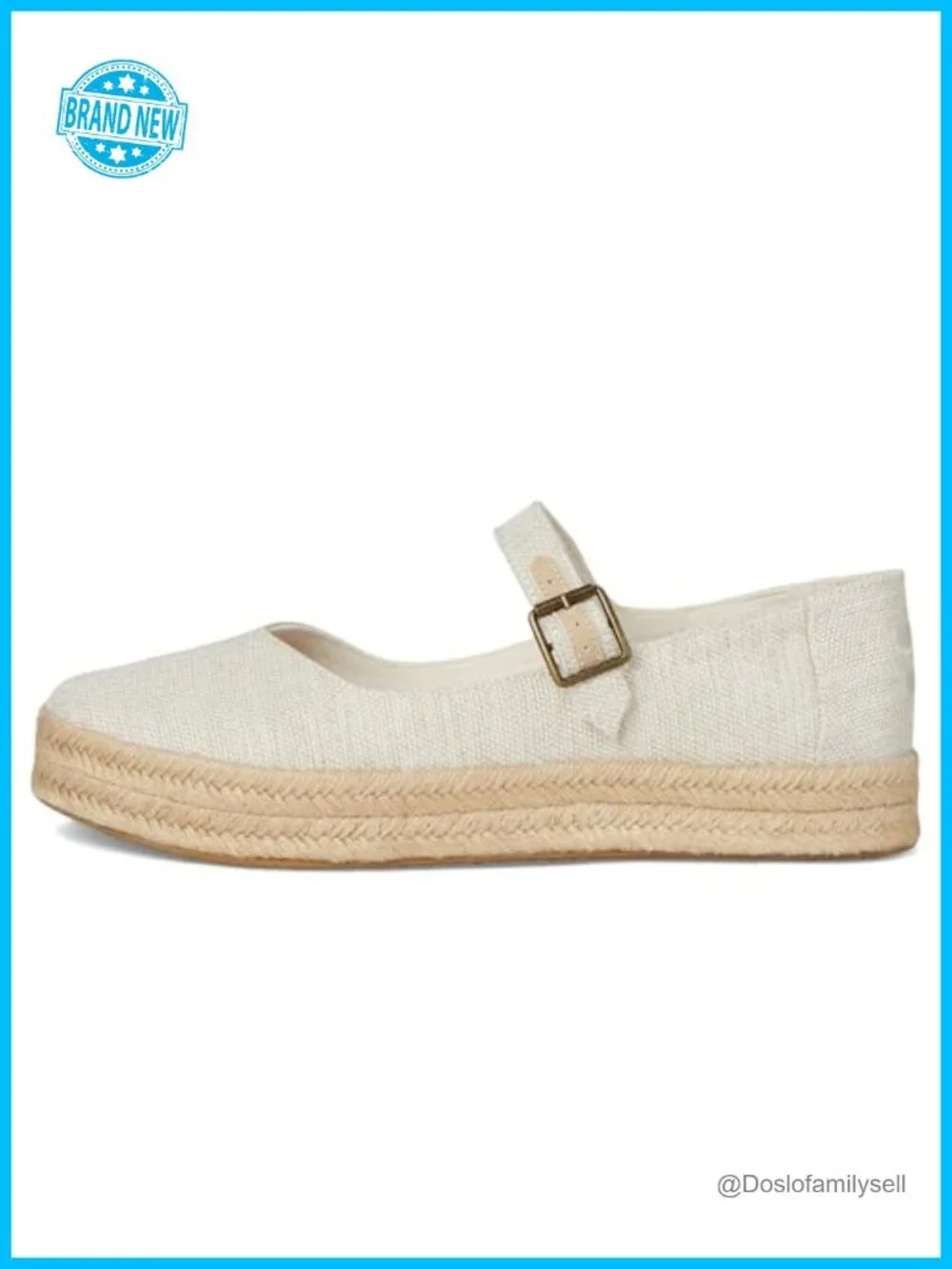 Canvas Espadrille Mary Jane Flats with Buckle - No Heel